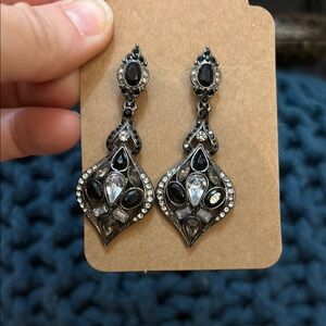 Elegant Black and Silver Drop Earrings